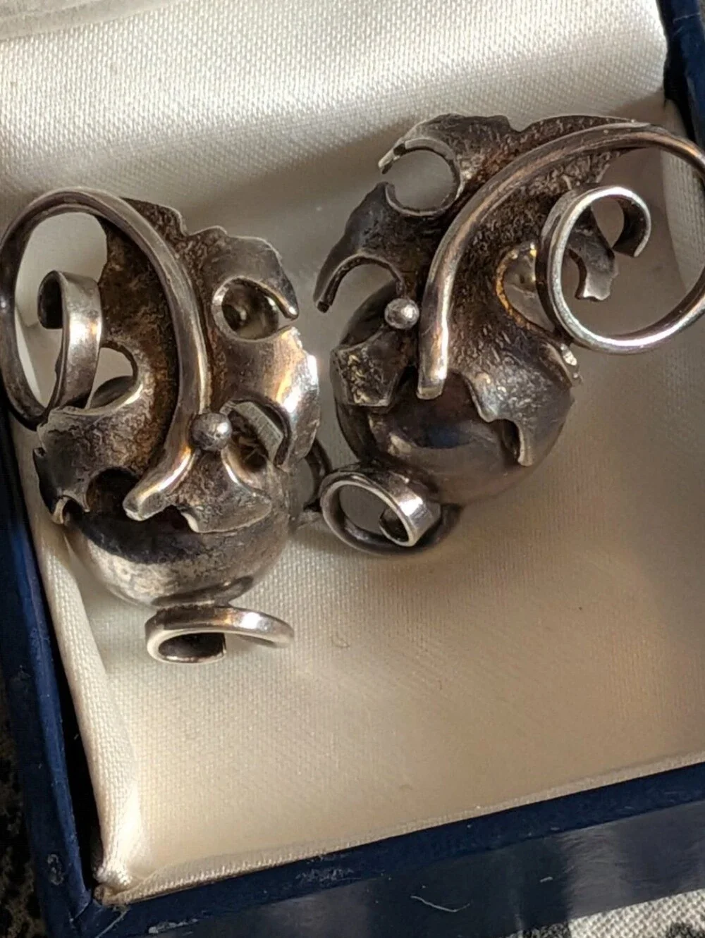 Vintage Heavy Brutalist Sterling Silver Abstract Modernist Screw Back Earrings